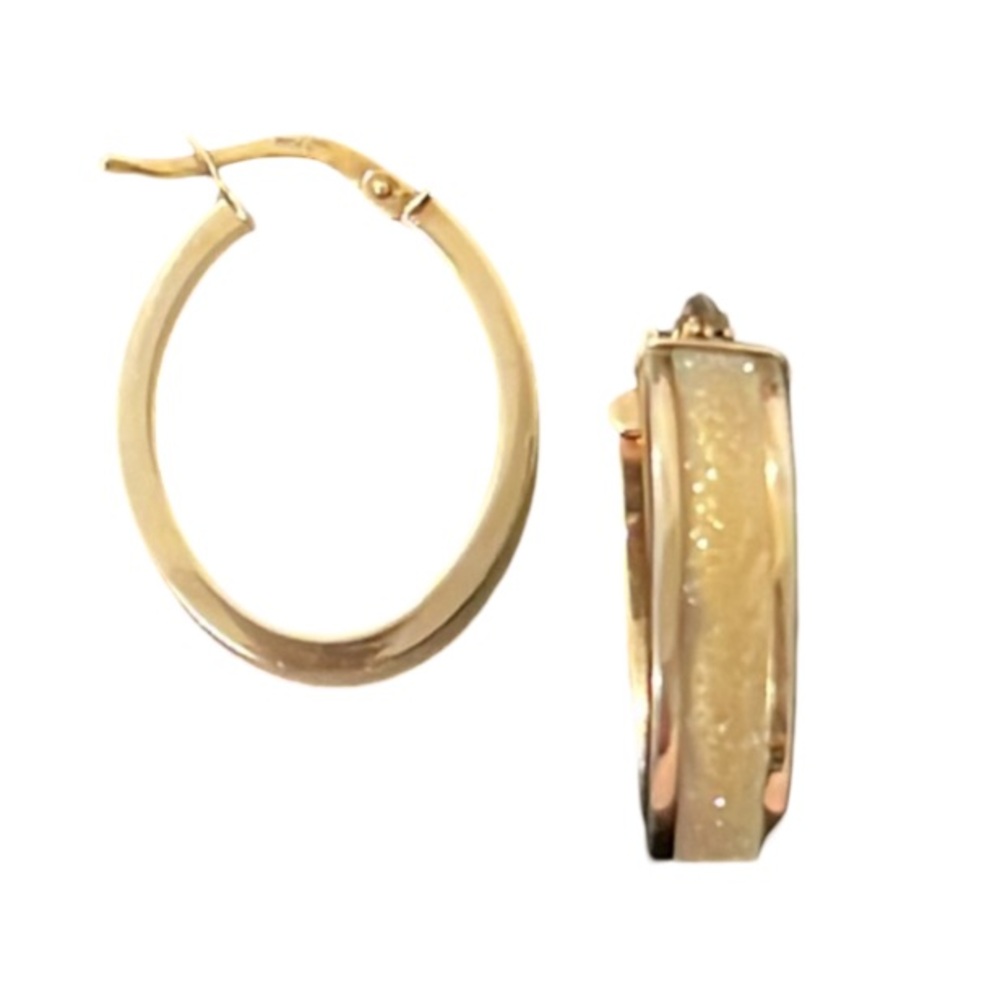 Midas 14K Gold Plated Sterling Silver Stardust Striped Chunky Oval Hoop Earrings
